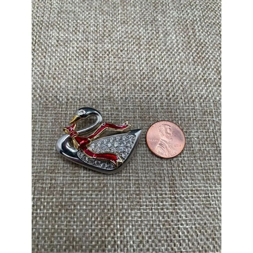 Vintage Brooch Swarovski Logo Swan Rhodium plated Swarovski Pave Crystals - Picture 5 of 8